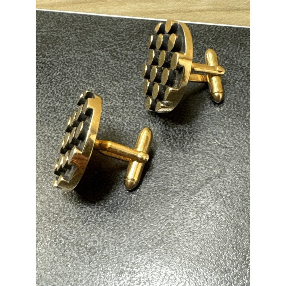 Swank Vintage Gold Tone And Black Round Cufflinks